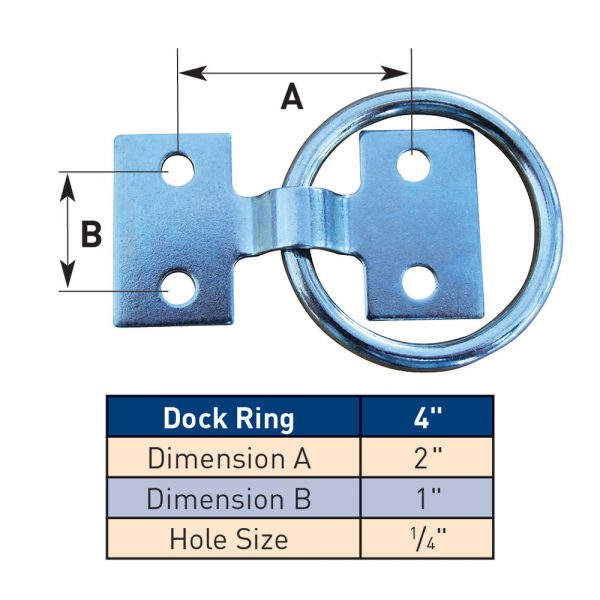 Zinc plated dock ring sizing diagram