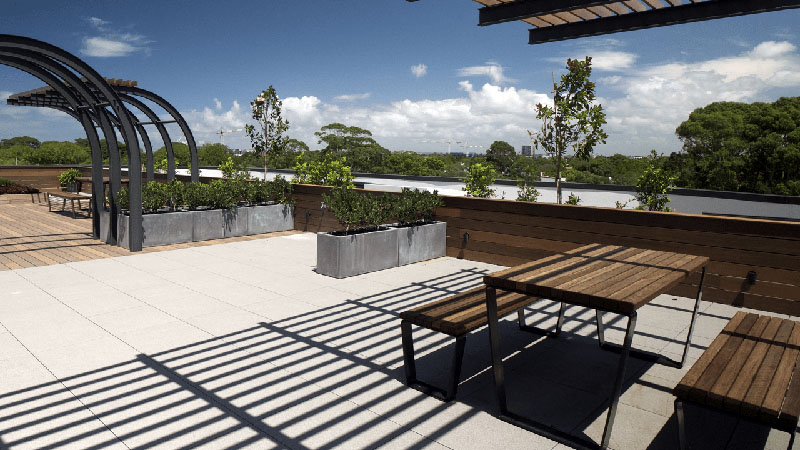 example showing tile and composite butted deck