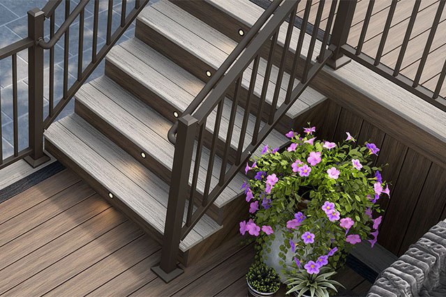 Decorators flush mount light in deck stairs