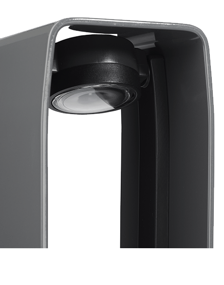 Ace high bollard in flat grey highlighting the lens