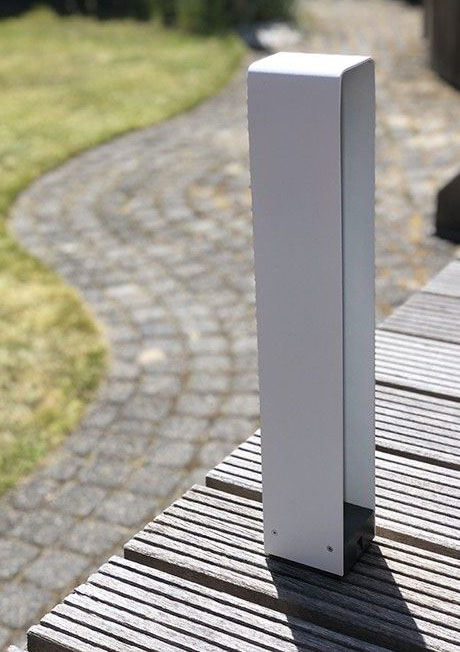 Ace high bollard in flat grey highlighting the lens