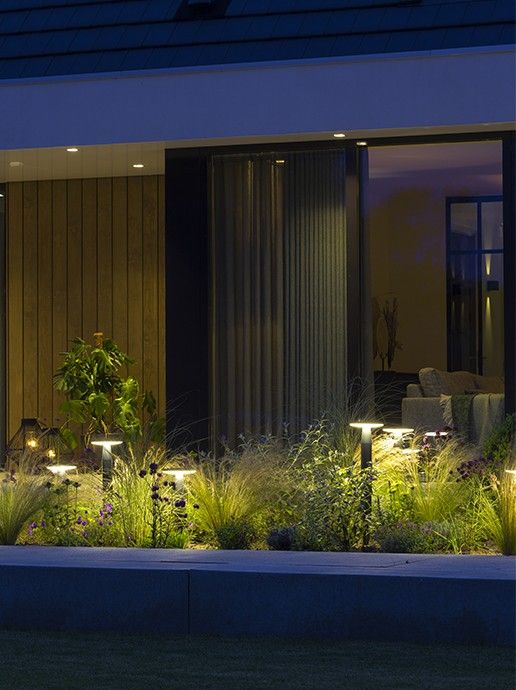 disc low 12V bollard in window garden bed