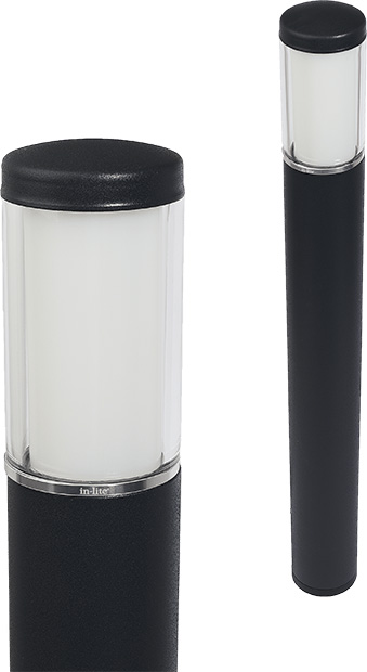 Liv bollard front view and close up of lens in Dark Grey