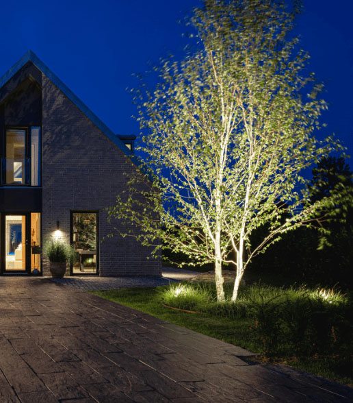 Big scope spot in front garden at night