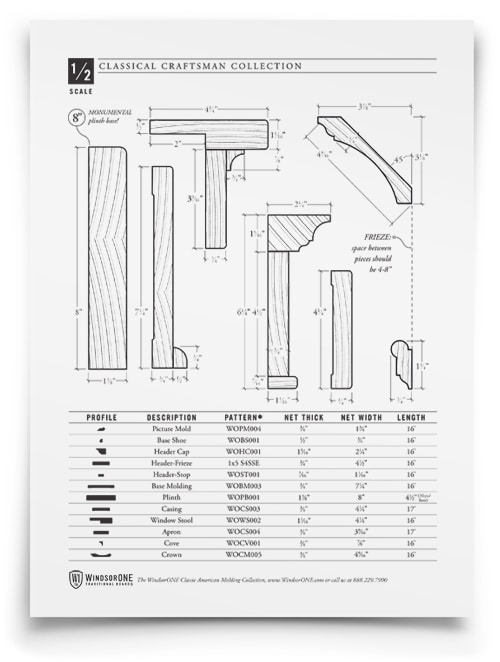 link to Detailed dimensioned drawings of Classical Craftsman profiles.